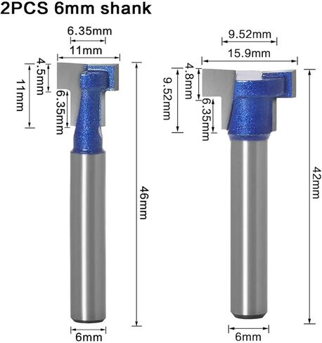 6 مم 1/4inch شانك T-slot Cutter Bit Bit Bit Bit Bits Hex Bolt T Clotting Milling Cutter لأداة النجارة الخشبية (6.35x15.9) in Kuwait