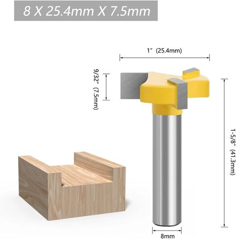1pc 8mm shank 3 أسنان T-slot جهاز التوجيه بتات مستقيمة الحافة المستقيمة مقبض قطع طحن الطحن للأعمال الخشبية الخشبية (اللون الأصفر) in Kuwait