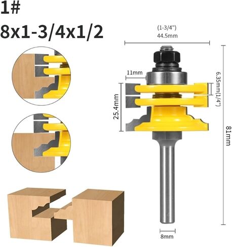 1PC DOOR DOOR RAIN & Stile BETABLE BET BET BET WOODWORKING MLINGING CUTTER LIGH WOOD BET FACE MILL MILL (12 × 44.5x12.7) in Saudi Arabia