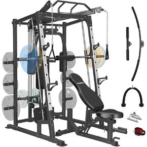 SunHome Smith Machine, 2000LBS Power Cage Squat Rack with Smith Bar, Two LAT Pull-Down Systems, Cable Crossover Machine and and More Cable Attachment for Home Gym in Kuwait