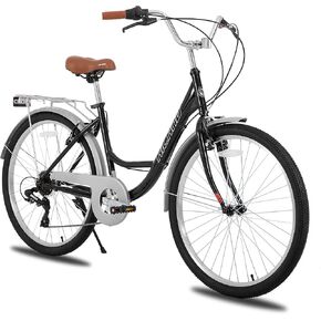 HILAND 26 inch Complete Beach Cruiser Bike for Adults, 7 Speed Step-Through Frame Womens Bicycle with Rear Rack, Retrospec Bike Commuter City Bicycle for Men in Kuwait