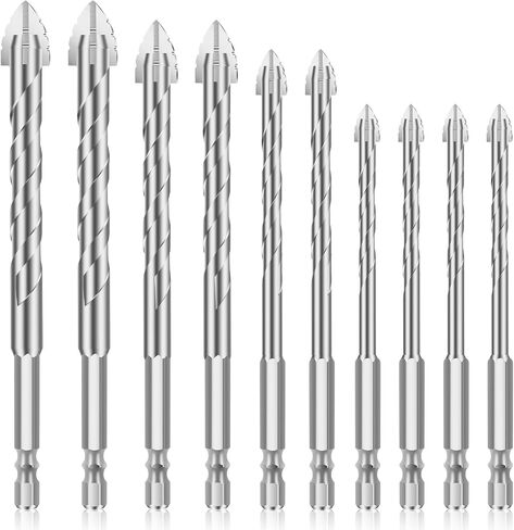 SUNJOYCO 10PCS Concrete Drill Bit, Hex Shank Masonry Drill Bit Set for Glass Brick Plastic Cement Tile, 5/32"-1/2" with Storage Case in Saudi Arabia
