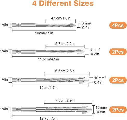 SUNJOYCO 10PCS Concrete Drill Bit, Hex Shank Masonry Drill Bit Set for Glass Brick Plastic Cement Tile, 5/32"-1/2" with Storage Case in Saudi Arabia