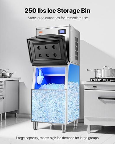 VEVOR Commercial Ice Maker Storage Bin, 250LBS Capacity Ice Bin, Stainless Steel Ice Storage Bin with Filter and Adjustable Anti-Slip Rubber Feet, Suitable for Restaurant Hotel and Beverage Shops in Saudi Arabia