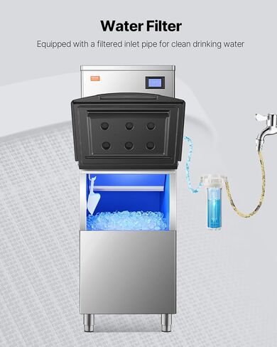 VEVOR Commercial Ice Maker Storage Bin, 250LBS Capacity Ice Bin, Stainless Steel Ice Storage Bin with Filter and Adjustable Anti-Slip Rubber Feet, Suitable for Restaurant Hotel and Beverage Shops in Saudi Arabia