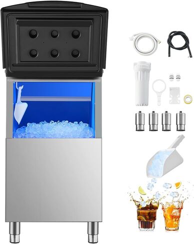 VEVOR Commercial Ice Maker Storage Bin, 250LBS Capacity Ice Bin, Stainless Steel Ice Storage Bin with Filter and Adjustable Anti-Slip Rubber Feet, Suitable for Restaurant Hotel and Beverage Shops in Saudi Arabia