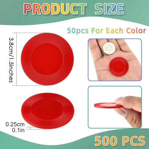 Coopay 500 Pieces 1.5 Inch Plastic Poker Chips 10 Colors Poker Card Game Chips Bulk Learning Counters Disks Bingo Chip Counting Markers for Math Practice, Game Tokens and Teaching Rewards, 38 mm in Saudi Arabia