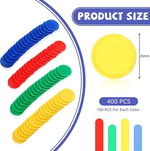 Skylety 400 Pieces Plastic Poker Chips 4 Colors 1 Inch Small Learning Counters Blank Chips Card for Game Play Counting Learning Math Reward(Red, Blue, Green, Yellow) in Saudi Arabia