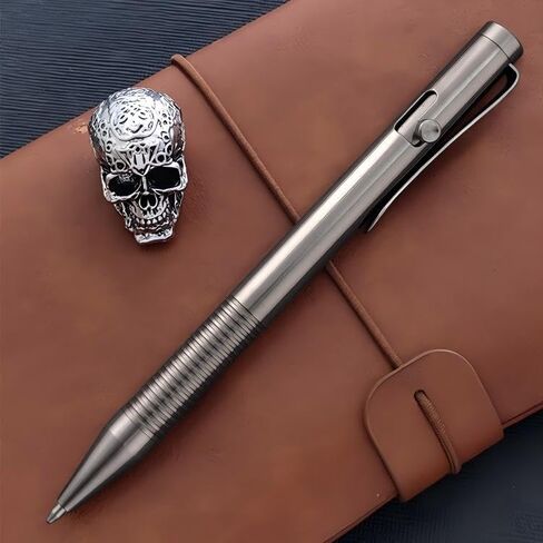 بارد اليد 4.8 '' Titanium Alloy Bolt Action Pen ، حبر الحبر القابل لإعادة الملء ، مقطع الجيب من الفولاذ المقاوم للصدأ edc collection ، مع 3 عبوات مجانية ، فضية in Saudi Arabia