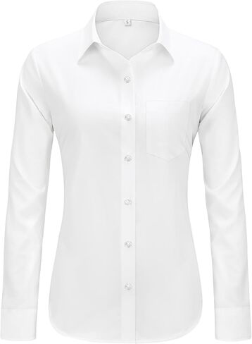 J.Ver Womens Button Down Dress Dress Solid Long Sleeve Grinkle Free Solial Collared Shirt Disual Business Blouse مع جيب in Saudi Arabia