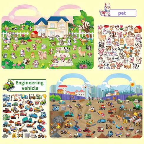 Kalysky 6Set Puffy Sticker Books for Kids 2-4, 3D Reusable Stickers Books for Toddlers 1-3 2-4,Farm+Animal+Dinosaurs+Ocean World+Space+Vehicle in Saudi Arabia