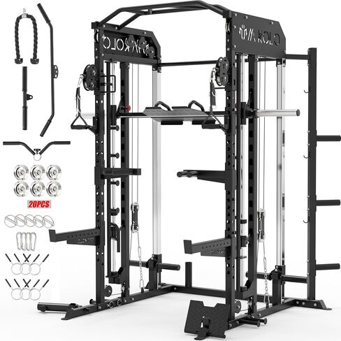Mikolo Smith Machine ، قفص الطاقة متعدد الوظائف مع نظام بكرة مزدوجة ، مرفق مكشط الساق العمودي ، رف طاقة رف القرفصاء مع مزيد من التعلق التدريبي لصالة الألعاب الرياضية المنزلية in Kuwait