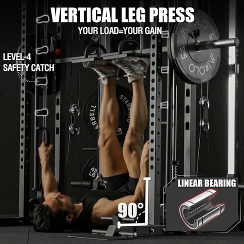 Mikolo Smith Machine ، قفص الطاقة متعدد الوظائف مع نظام بكرة مزدوجة ، مرفق مكشط الساق العمودي ، رف طاقة رف القرفصاء مع مزيد من التعلق التدريبي لصالة الألعاب الرياضية المنزلية in Kuwait