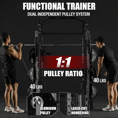 Mikolo Smith Machine ، قفص الطاقة متعدد الوظائف مع نظام بكرة مزدوجة ، مرفق مكشط الساق العمودي ، رف طاقة رف القرفصاء مع مزيد من التعلق التدريبي لصالة الألعاب الرياضية المنزلية in Kuwait