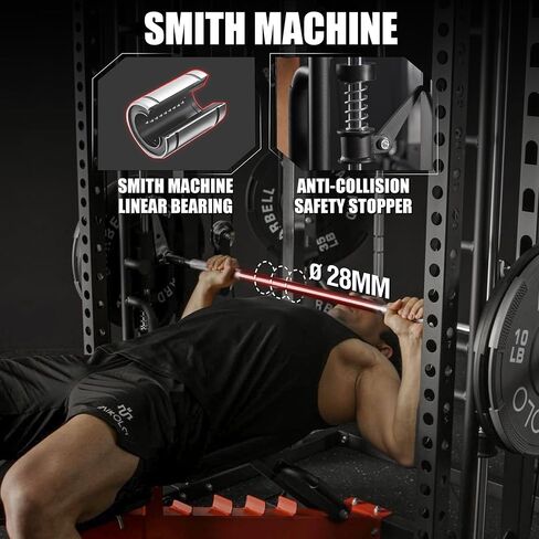 Mikolo Smith Machine ، قفص الطاقة متعدد الوظائف مع نظام بكرة مزدوجة ، مرفق مكشط الساق العمودي ، رف طاقة رف القرفصاء مع مزيد من التعلق التدريبي لصالة الألعاب الرياضية المنزلية in Kuwait