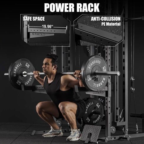 Mikolo Smith Machine ، قفص الطاقة متعدد الوظائف مع نظام بكرة مزدوجة ، مرفق مكشط الساق العمودي ، رف طاقة رف القرفصاء مع مزيد من التعلق التدريبي لصالة الألعاب الرياضية المنزلية in Kuwait