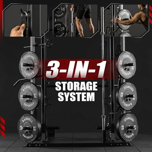 Mikolo Smith Machine ، قفص الطاقة متعدد الوظائف مع نظام بكرة مزدوجة ، مرفق مكشط الساق العمودي ، رف طاقة رف القرفصاء مع مزيد من التعلق التدريبي لصالة الألعاب الرياضية المنزلية in Kuwait