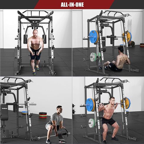 SunHome Smith Machine, 2000LBS Power Cage Squat Rack with Smith Bar, Two LAT Pull-Down Systems, Cable Crossover Machine and and More Cable Attachment for Home Gym in Kuwait