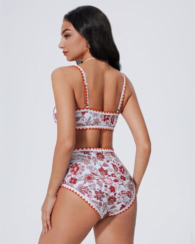 Suuksess Women High Pherced Bikini مجموعة الأزهار طباعة اللون كتلة 2 قطعة السباحة in Kuwait