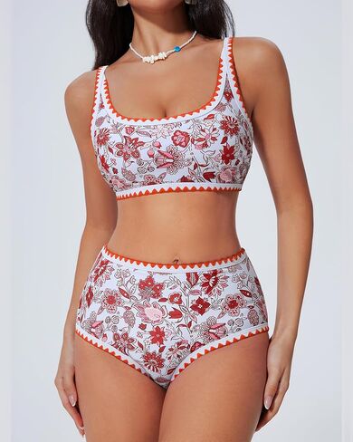 Suuksess Women High Pherced Bikini مجموعة الأزهار طباعة اللون كتلة 2 قطعة السباحة in Kuwait