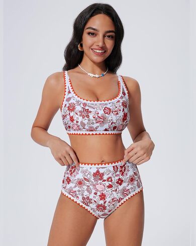 Suuksess Women High Pherced Bikini مجموعة الأزهار طباعة اللون كتلة 2 قطعة السباحة in Kuwait