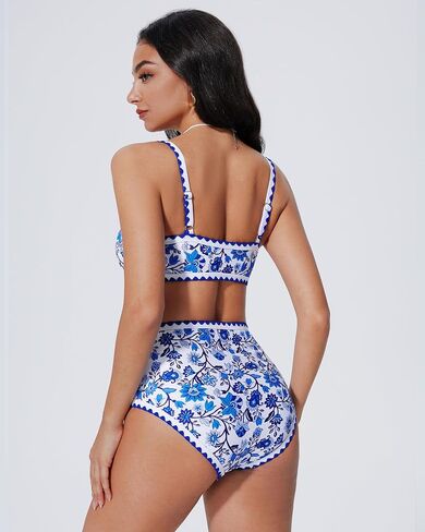 SUUKSESS Women High Waisted Bikini Set Floral Print Color Block 2 Piece Swimsuit in Saudi Arabia