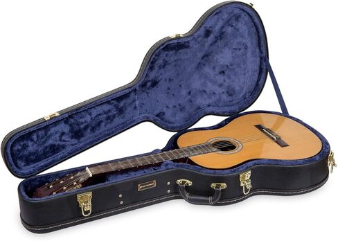 Crossrock Wooden Classical Guitar Case لـ 4/4 بالحجم الكامل | تصميم العلوي المقوسة ، الداخلية الفخمة ، المزالج المعدنية ، مقصورة التخزين-قشرة صلبة دائمة (CRW600CBK) in Kuwait