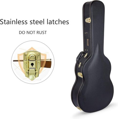 Crossrock Wooden Classical Guitar Case لـ 4/4 بالحجم الكامل | تصميم العلوي المقوسة ، الداخلية الفخمة ، المزالج المعدنية ، مقصورة التخزين-قشرة صلبة دائمة (CRW600CBK) in Kuwait