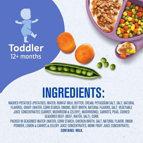 Gerber Baby Food, Mashed Potatoes & Seasoned Beef in Gravy and a side of Carrots, Peas and Corn, Toddler Food with Farm Grown Veggies, Toddler Meal, No Preservatives, 6.67 oz Ounce in Saudi Arabia