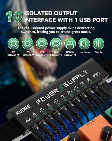Guitar Pedal Power Supply, 10 Isolated DC Output for 9V/12V/18V Effect Pedal, Circuit Protection, Noise Reduction, 100mA 500mA USB Pedalboard Power Supply in Saudi Arabia