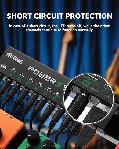 Guitar Pedal Power Supply, 10 Isolated DC Output for 9V/12V/18V Effect Pedal, Circuit Protection, Noise Reduction, 100mA 500mA USB Pedalboard Power Supply in Saudi Arabia