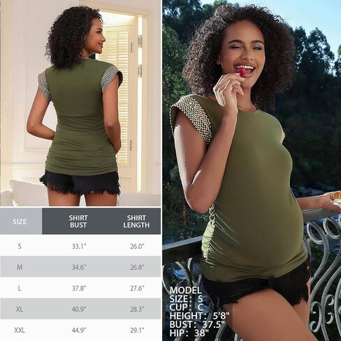 Women's Maternity Tops Summer Short Cap Sleeve Gold Thread Trim Maternity Shirts Crew Neck Pregnancy Tunic Blouse Black M in Kuwait
