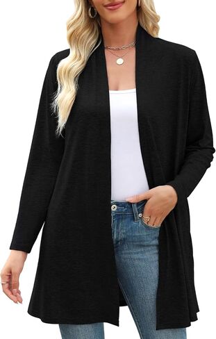 JollieLovin Women's Plus Size Long Sleeve Lightweight Cardigans Open Front Casual Soft Drape Fall Dusters in Kuwait