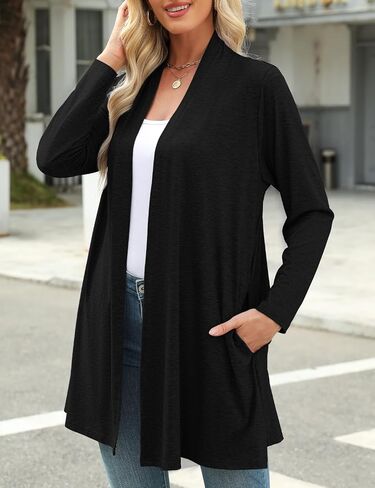 JollieLovin Women's Plus Size Long Sleeve Lightweight Cardigans Open Front Casual Soft Drape Fall Dusters in Kuwait