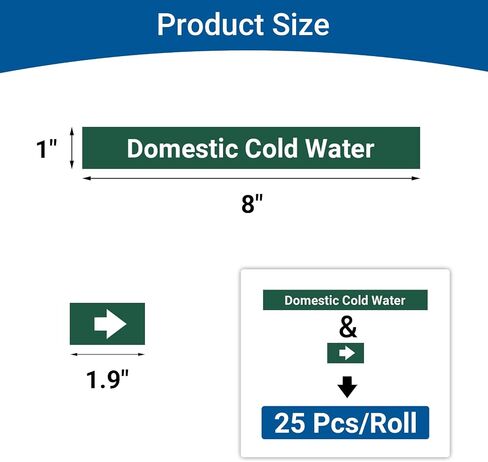 Marine Pipe Markers - "Potable Water" Safety Labels for Boat, Waterproof Self-Adhesive Pipe Identification Stickers, 1" H x 8" W, 25 Pcs/Roll (Potable Water) in Saudi Arabia