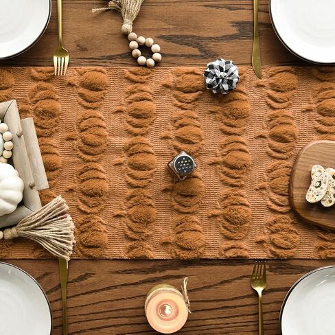 Artoid Mode Caramel Soft Plush Faux Fur Jacquard Pumpkins Fall Table Runner, Seasonal Autumn Kitchen Dining Table Decoration for Home Party Decor 13x72 Inch in Saudi Arabia
