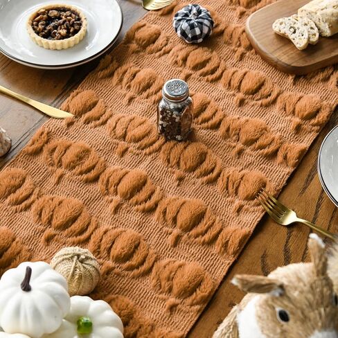 Artoid Mode Caramel Soft Plush Faux Fur Jacquard Pumpkins Fall Table Runner, Seasonal Autumn Kitchen Dining Table Decoration for Home Party Decor 13x72 Inch in Saudi Arabia