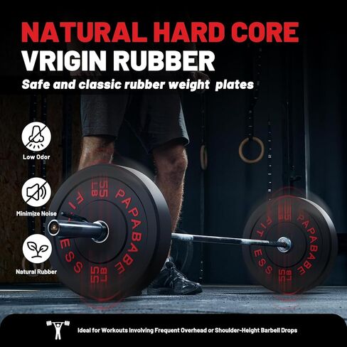 Papababe Weight Plates, 2-Inch Weights Plates Set, Floor Protective Rubber Weight Plates, 10-600lbs Bumper Plates for Barbell Strength Training & Weightlifting (Single/Pair/Full Set) in Saudi Arabia