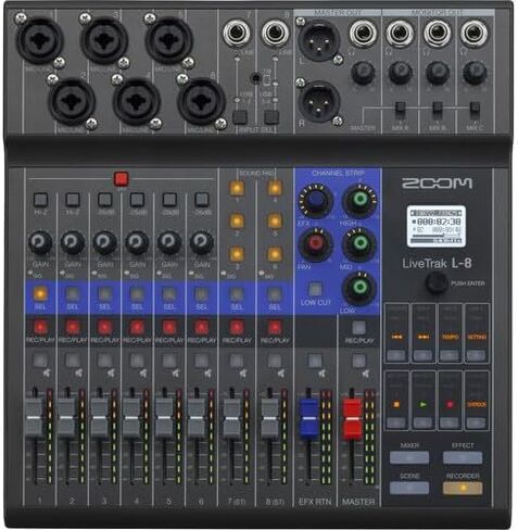 Zoom Livetrak L-8 خلاط رقمي محمول من 8 قنوات ومسجل متعدد الأتراك + 10 قدم XLR كابل + مجموعة الأسلاك in Saudi Arabia