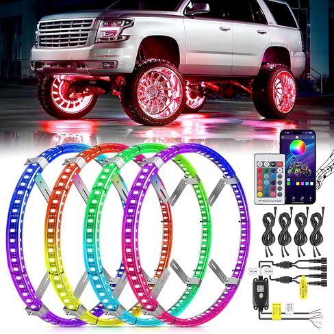 Nilight 4PCS 17.5inch Double Row Wheel Ring Lights Dream Color with APP and Remote Control Neon Lights w/Turn Signal and Braking Function Dual Row for Car Van SUV Truck in Saudi Arabia