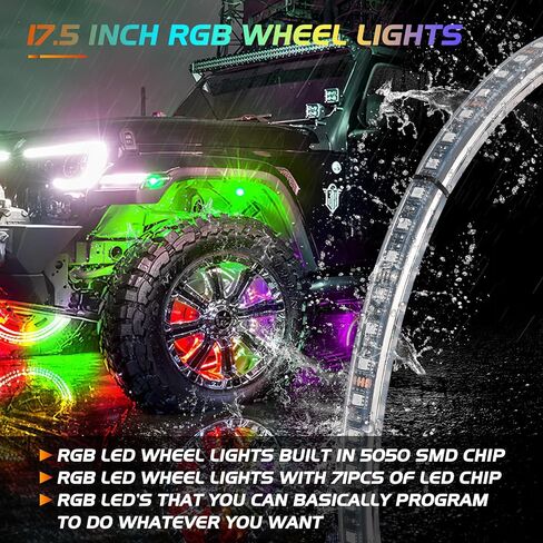 Nilight 4PCS 17.5inch Double Row Wheel Ring Lights Dream Color with APP and Remote Control Neon Lights w/Turn Signal and Braking Function Dual Row for Car Van SUV Truck in Saudi Arabia
