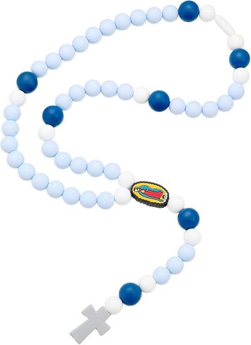 Kigeli Blue Cross Baptism Silicone Rosary God Bless First Rosary Catholic Cross Necklace Baby Shower Baptism Party Supply for Baby Shower Christian Communion Gifts in Saudi Arabia