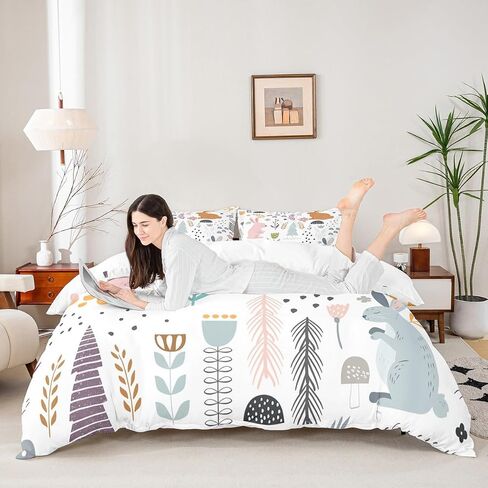 Feelyou Cute Sloth Dino Duvet Cover Twin, Nursery Cute Wild Animals Bedding Set for Boys Girls Jungle Animals Comforter Cover Cartoon Zoo Animal Bed Set Microfiber Bedclothes Zipper (No Comforter) in Kuwait