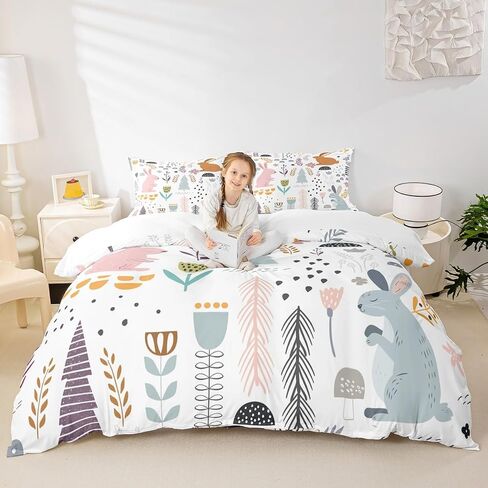 Feelyou Cute Sloth Dino Duvet Cover Twin, Nursery Cute Wild Animals Bedding Set for Boys Girls Jungle Animals Comforter Cover Cartoon Zoo Animal Bed Set Microfiber Bedclothes Zipper (No Comforter) in Kuwait