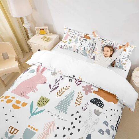 Feelyou Cute Sloth Dino Duvet Cover Twin, Nursery Cute Wild Animals Bedding Set for Boys Girls Jungle Animals Comforter Cover Cartoon Zoo Animal Bed Set Microfiber Bedclothes Zipper (No Comforter) in Kuwait