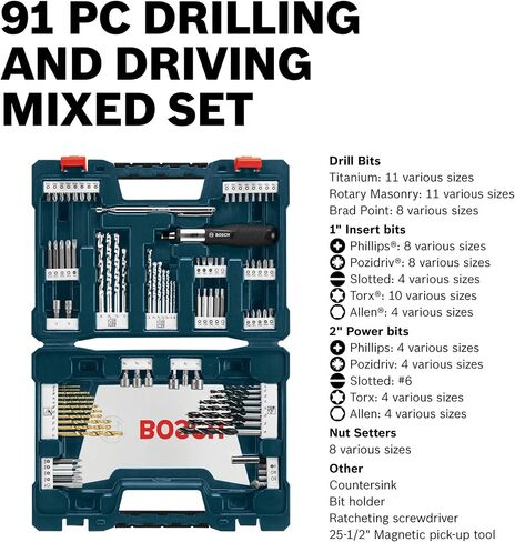 BOSCH MS4091C - 91-Piece Drilling & Driving Mixed Bit Set - Ideal for Applications in Wood, Metal, & Masonry in Saudi Arabia