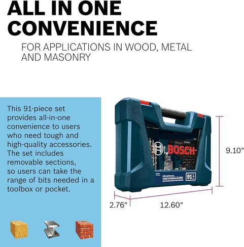 BOSCH MS4091C - 91-Piece Drilling & Driving Mixed Bit Set - Ideal for Applications in Wood, Metal, & Masonry in Saudi Arabia
