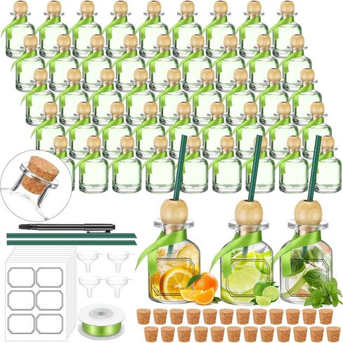 Hushee 24 Pcs Shot Glasses Patron Bottles with Cork Straw 3. 3 oz Mini Empty Tequila Bottles for Drinks Small Reusable Clear Glass Patron Shot Cups with Silk Ribbon Wedding Party Favors in Saudi Arabia