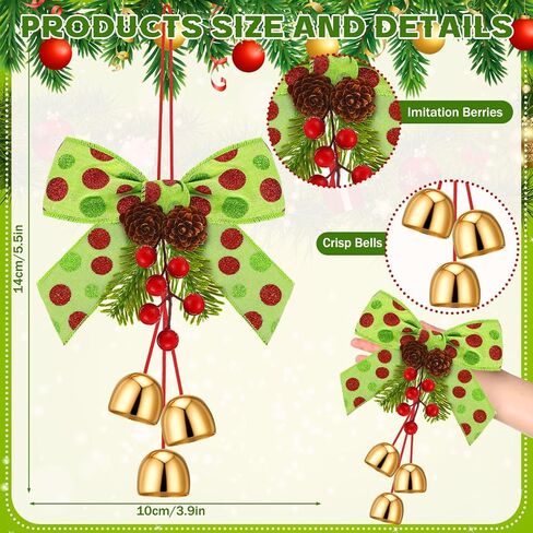 2 PCS أقواس إكليل عيد الميلاد مع أجراس Jingle و Pinecone معلقة شجرة عيد الميلاد Topper عيد الميلاد القوس القوس مع القلادة الجرس الزخرفة الزخرفة لحزب الخزانة المطبخ الديكور الحفلات in Kuwait