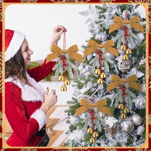2 PCS أقواس إكليل عيد الميلاد مع أجراس Jingle و Pinecone معلقة شجرة عيد الميلاد Topper عيد الميلاد القوس القوس مع القلادة الجرس الزخرفة الزخرفة لحزب الخزانة المطبخ الديكور الحفلات in Saudi Arabia